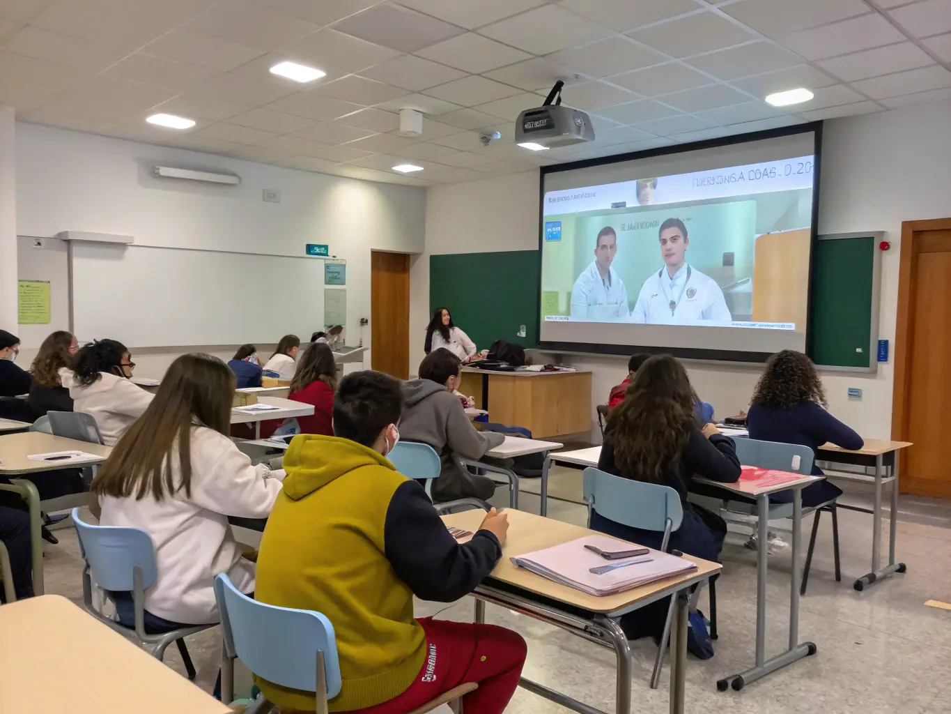 An instructor leading a virtual discussion with medical students, using a digital whiteboard to illustrate key points and answer questions.